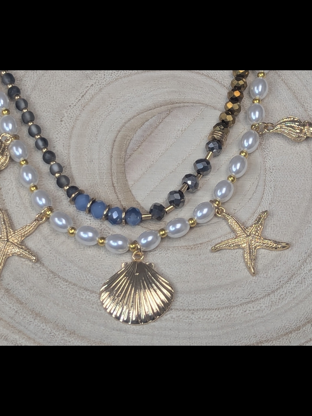 Coastal Charm Pearl Necklace Starfish Shell Pendant Chunky Layered Beach Jewelry - Picture 3 of 3